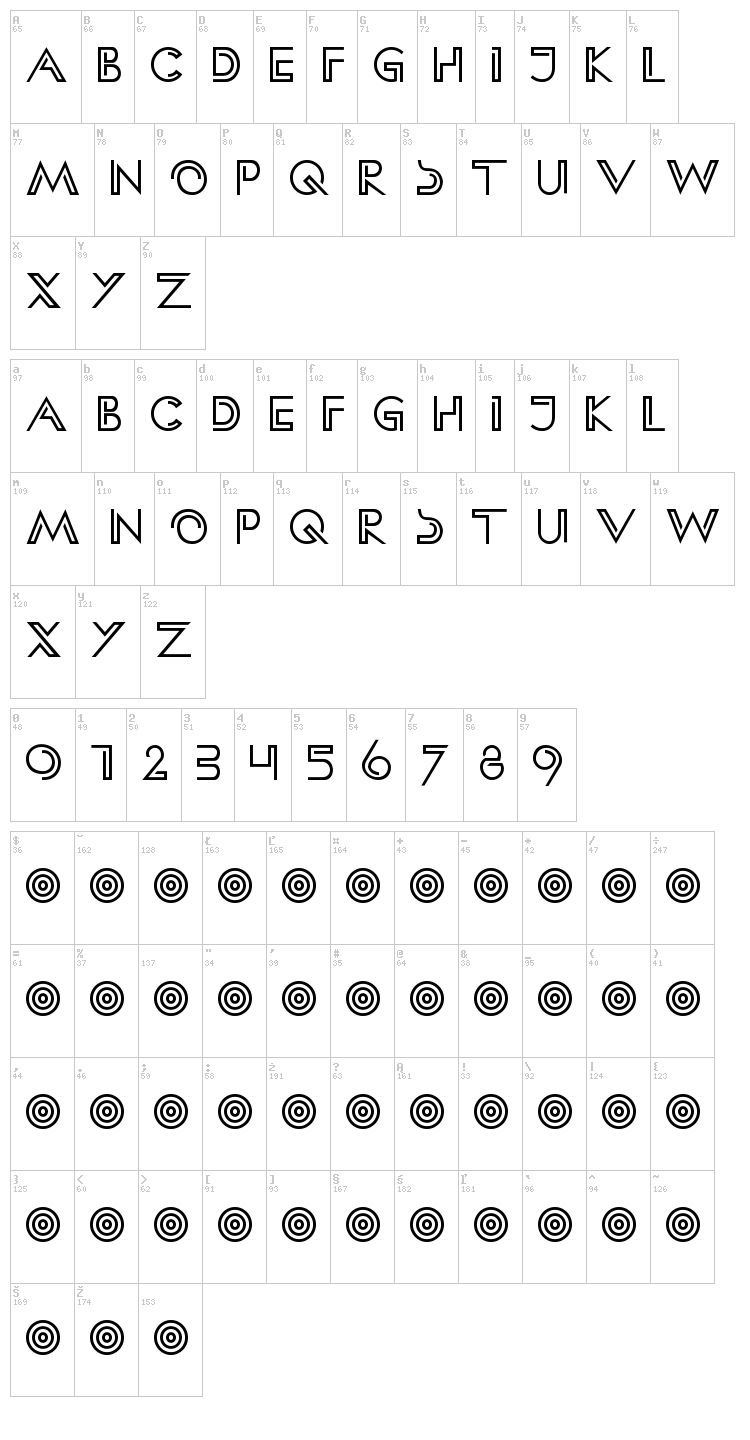 HFF Clip Hanger font map